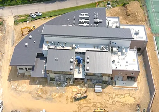 Drone view of the new career and technical education building during construction